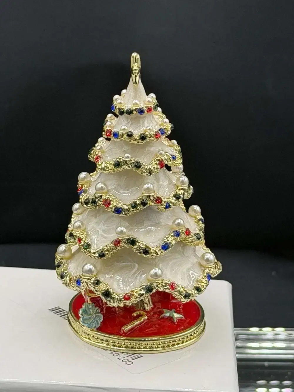 Jeweled Christmas Tree Enameled Hinged Trinket Jewelry Box